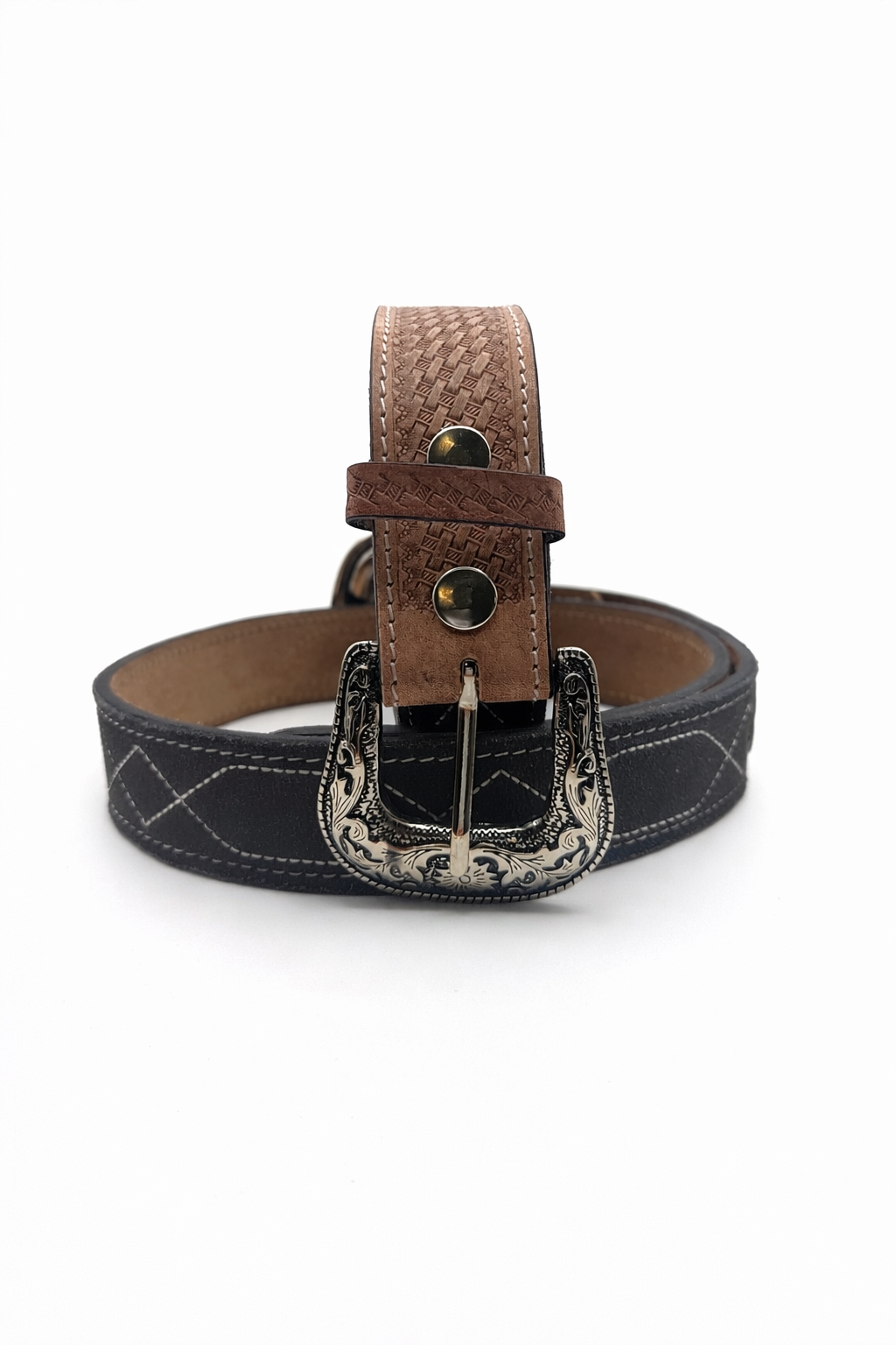 Chico Western Stitch Genuine Suede & Hand Tooled Leather Belt