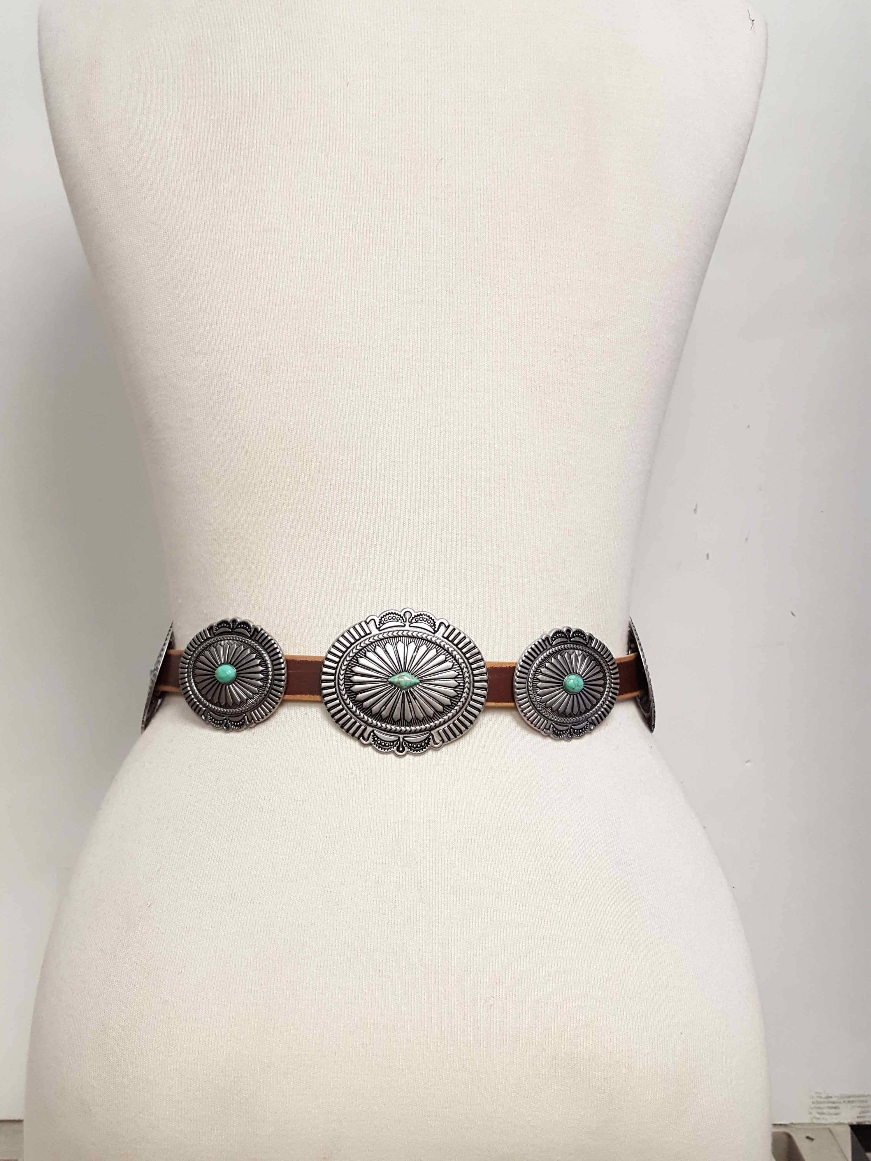 Poppy Genuine Distressed Leather Western Concho Belt