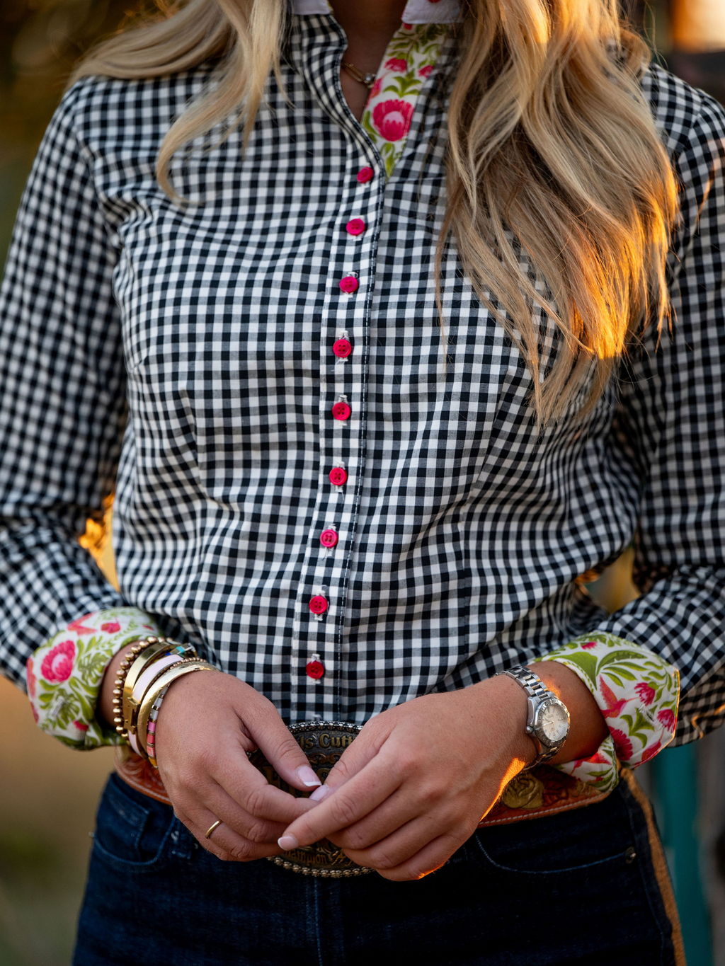 Diesel Black and Cream Gingham Women's Western Shirt