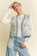 Dani Lace Patch Open Front Denim Vest