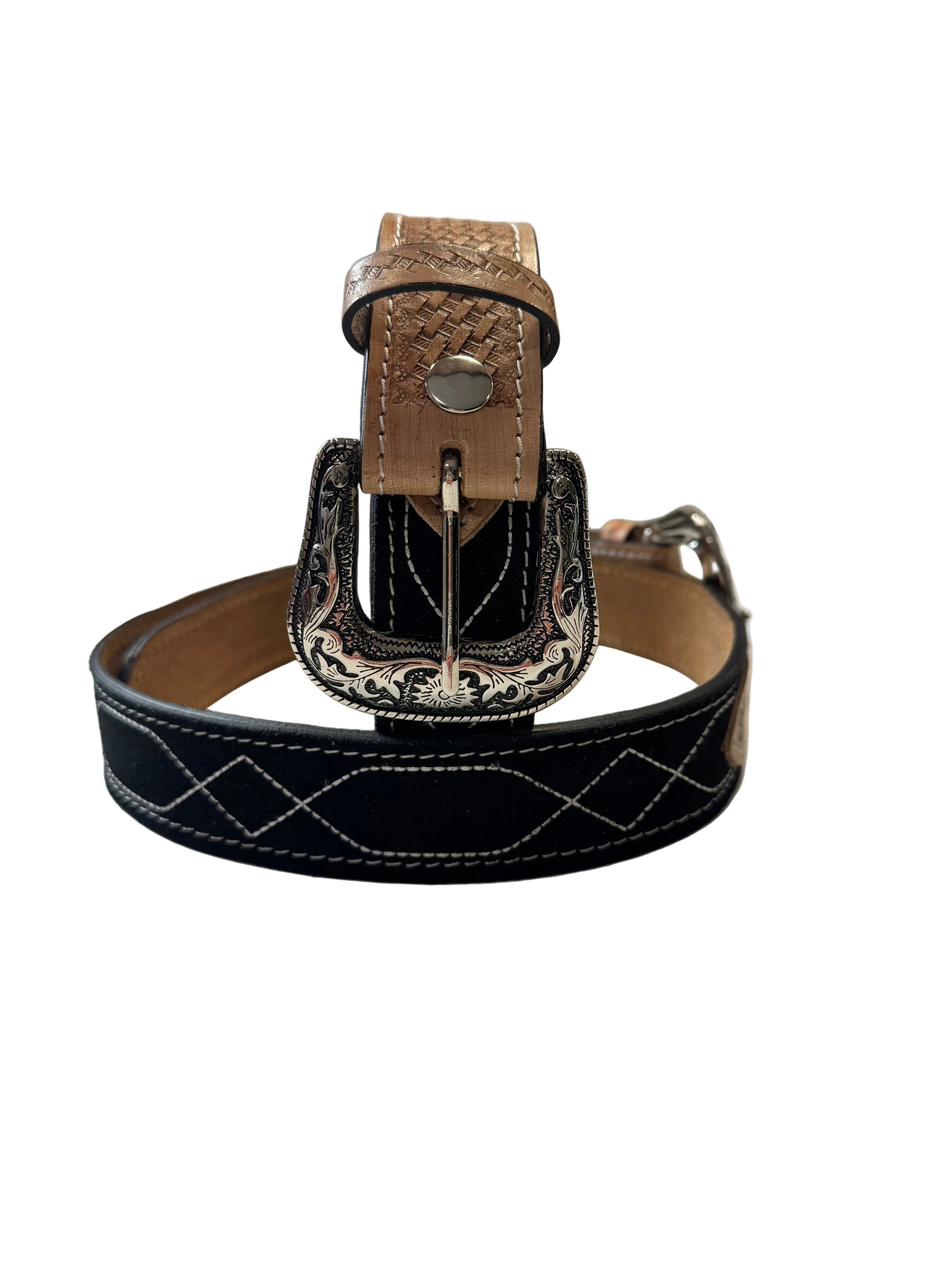 Chico Western Stitch Genuine Suede & Hand Tooled Leather Belt