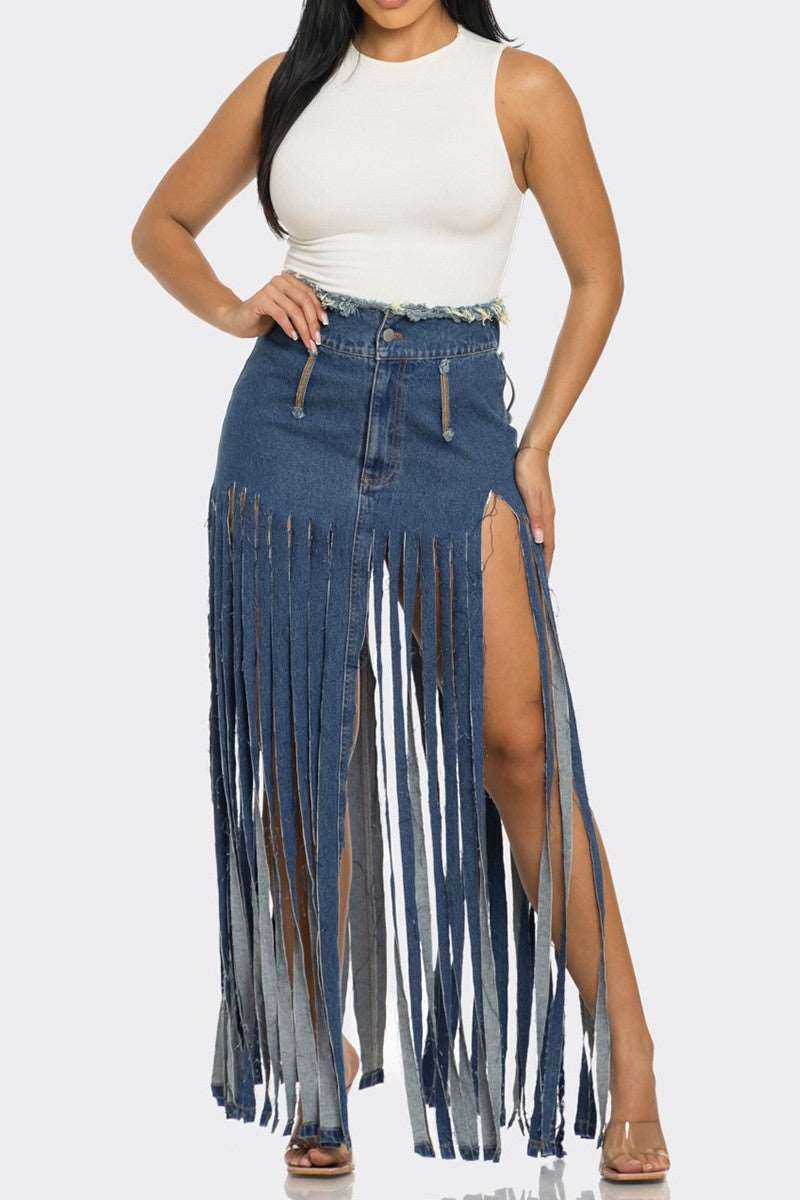 Lucy Fringe Denim Skirt