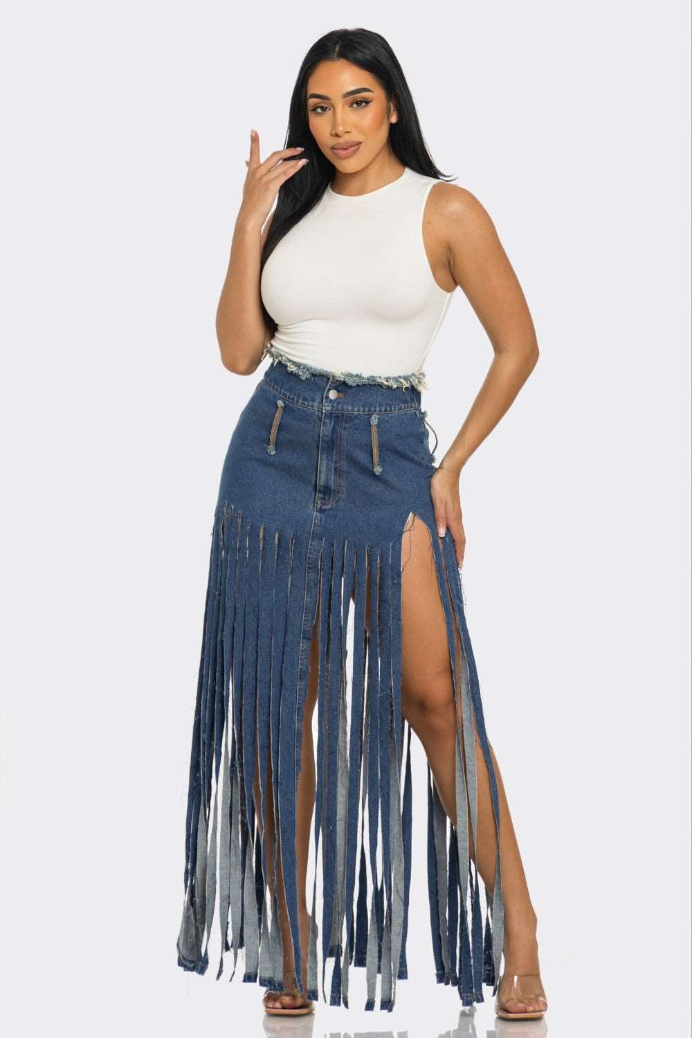 Lucy Fringe Denim Skirt