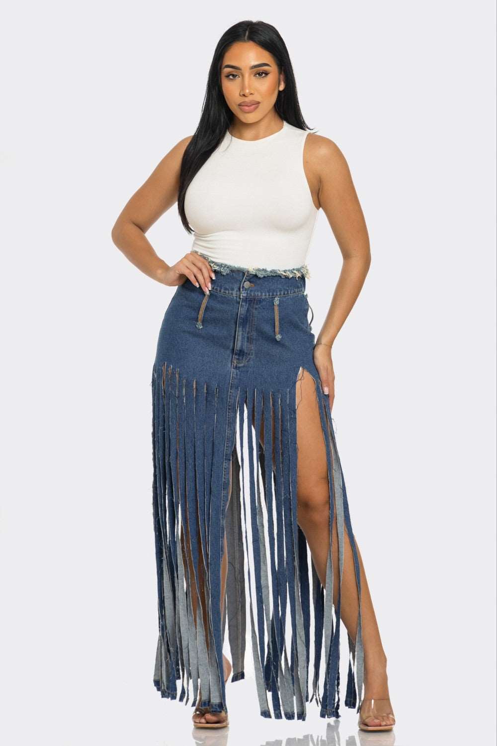 Lucy Fringe Denim Skirt