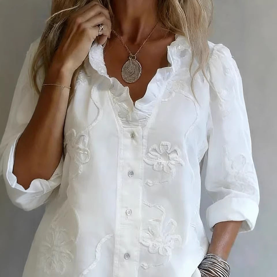 Amber Lace Print Cotton Linen Blouse