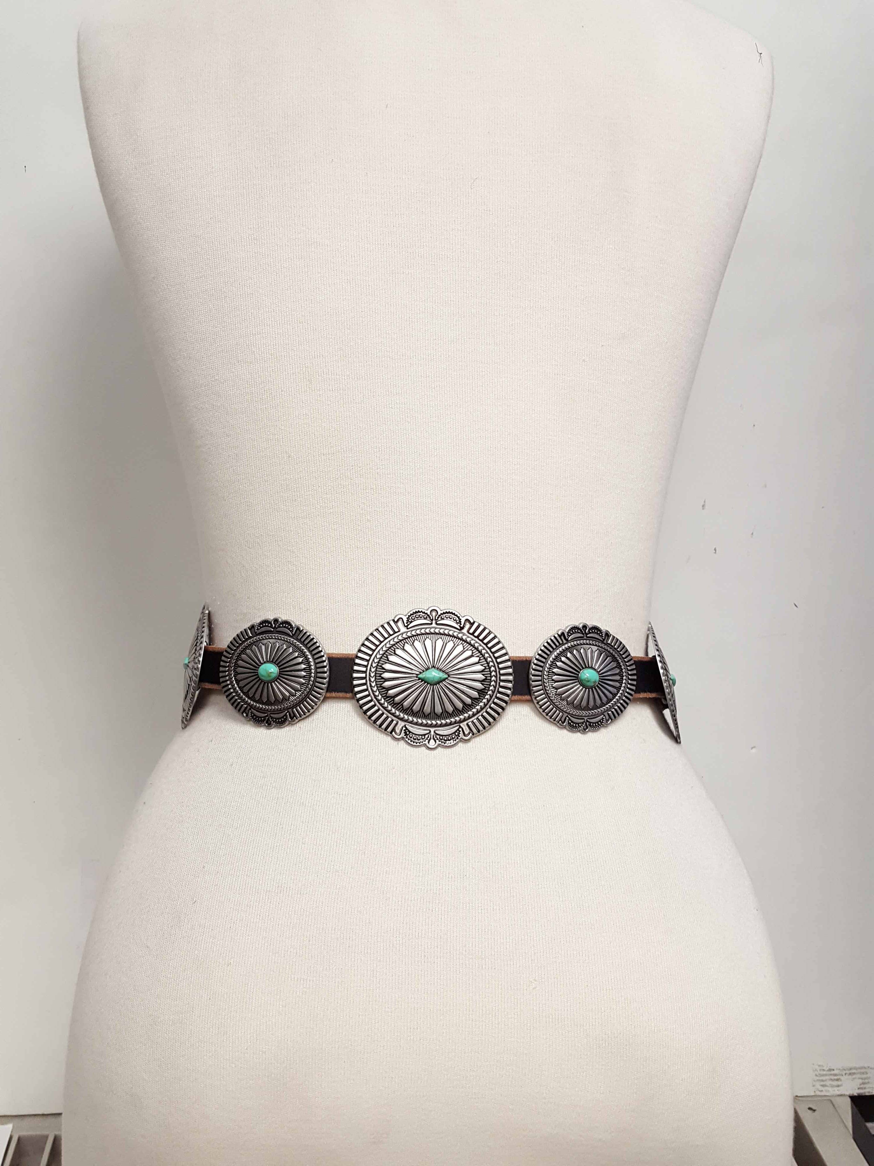 Poppy Genuine Distressed Leather Western Concho Belt