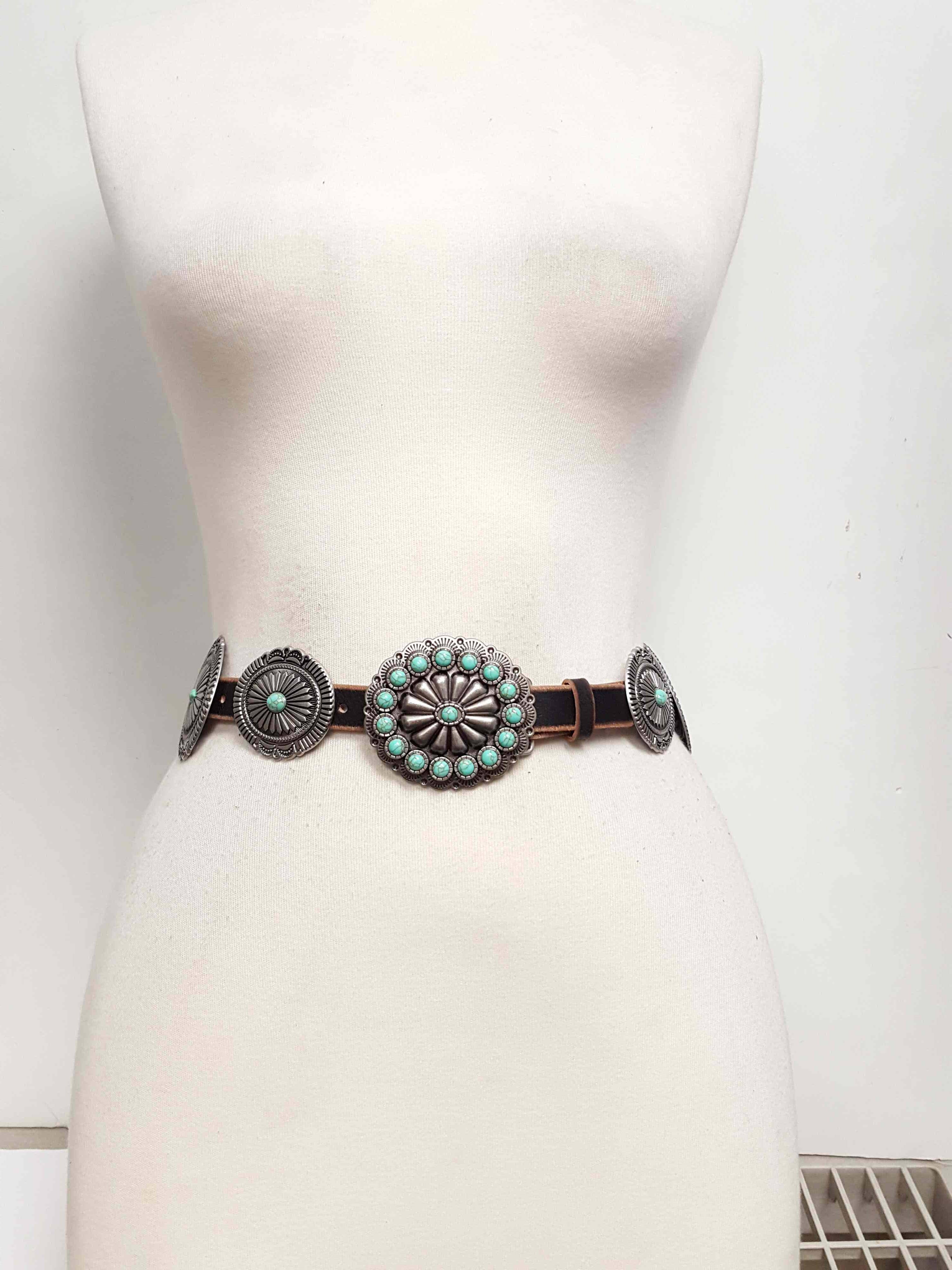 Poppy Genuine Distressed Leather Western Concho Belt