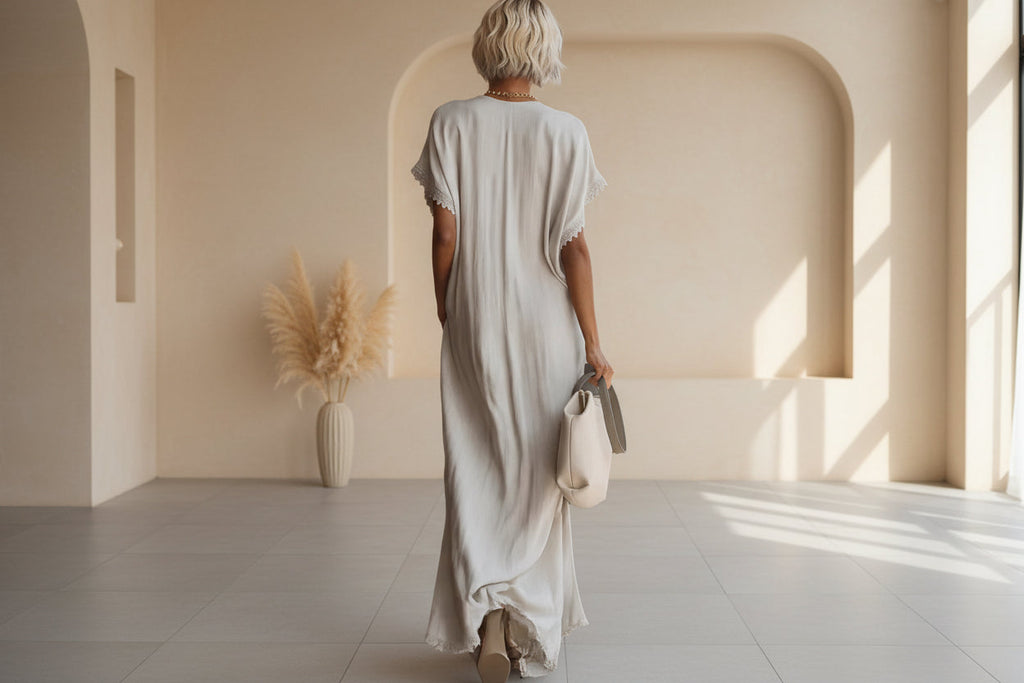 Sarah Lace-Trimmed Loose Linen Cotton Long Dress for Women