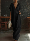 Sarah Lace-Trimmed Loose Linen Cotton Long Dress for Women