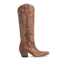 Billy Mocha Brown Leather Boots for Women - Embroidered Tall Western Heels with Pointed Toe for Festive Country Style