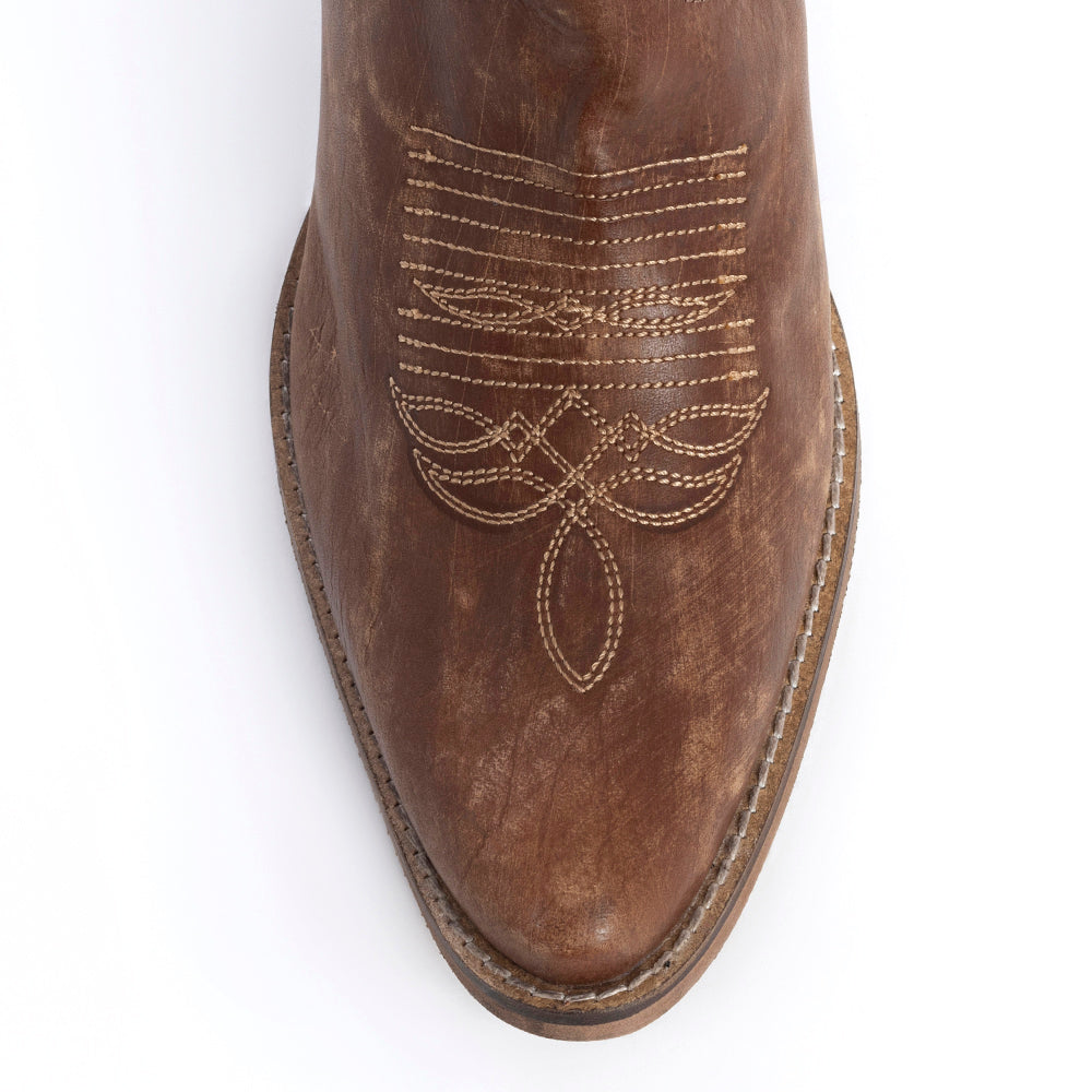 Billy Mocha Brown Leather Boots for Women - Embroidered Tall Western Heels with Pointed Toe for Festive Country Style