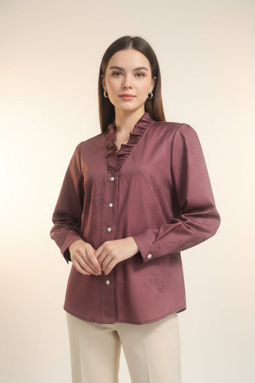 Amber Lace Print Cotton Linen Blouse
