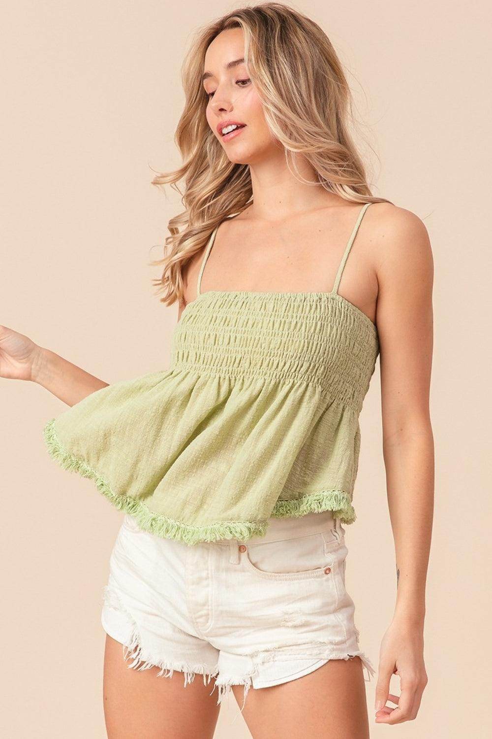Bridget Fringed Hem Smocked Cami for Casual Summer Style