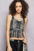 Ava Lace-Up Fringe Hem Tank with Lace Detail