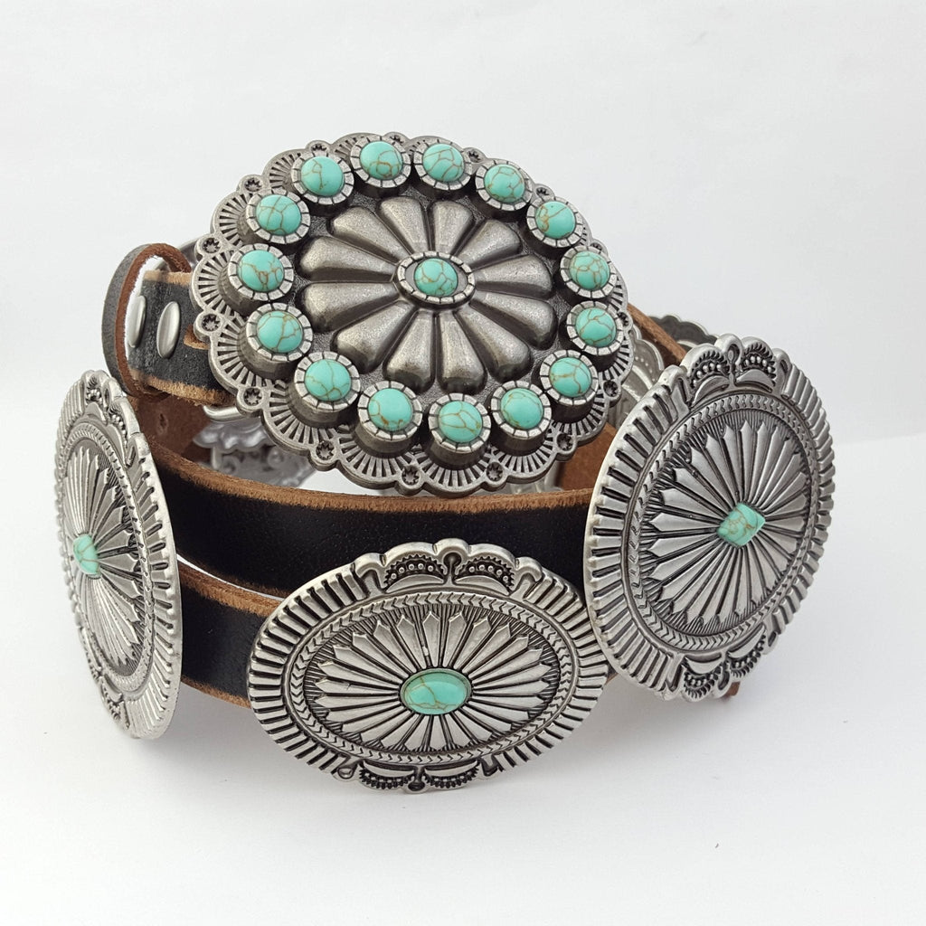 Poppy Genuine Distressed Leather Western Concho Belt