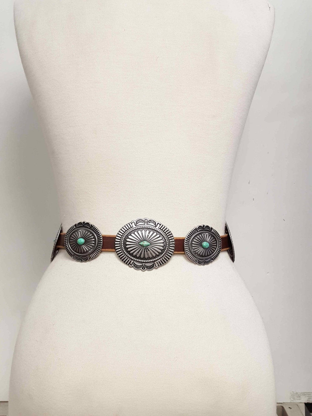 Poppy Genuine Distressed Leather Western Concho Belt