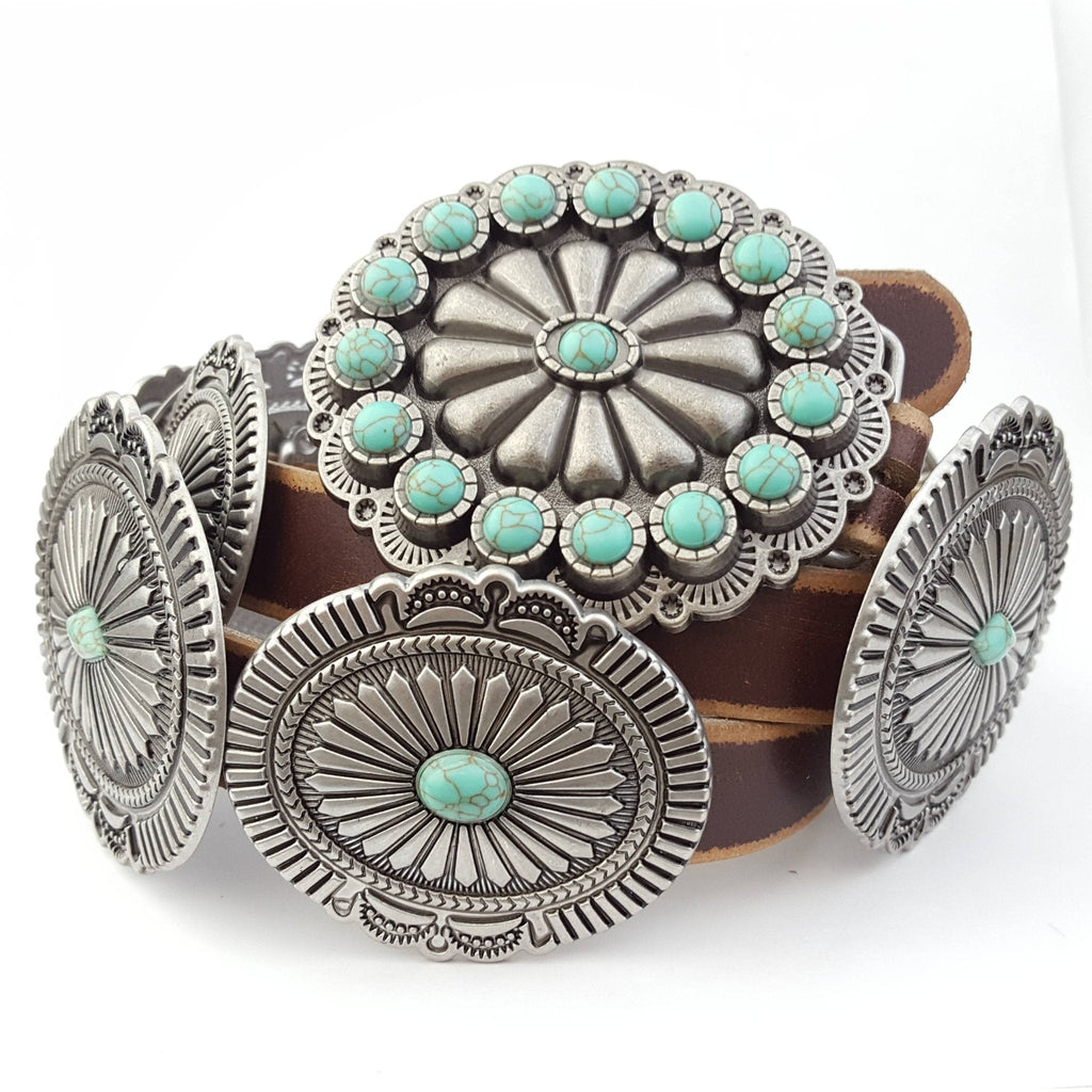 Poppy Genuine Distressed Leather Western Concho Belt