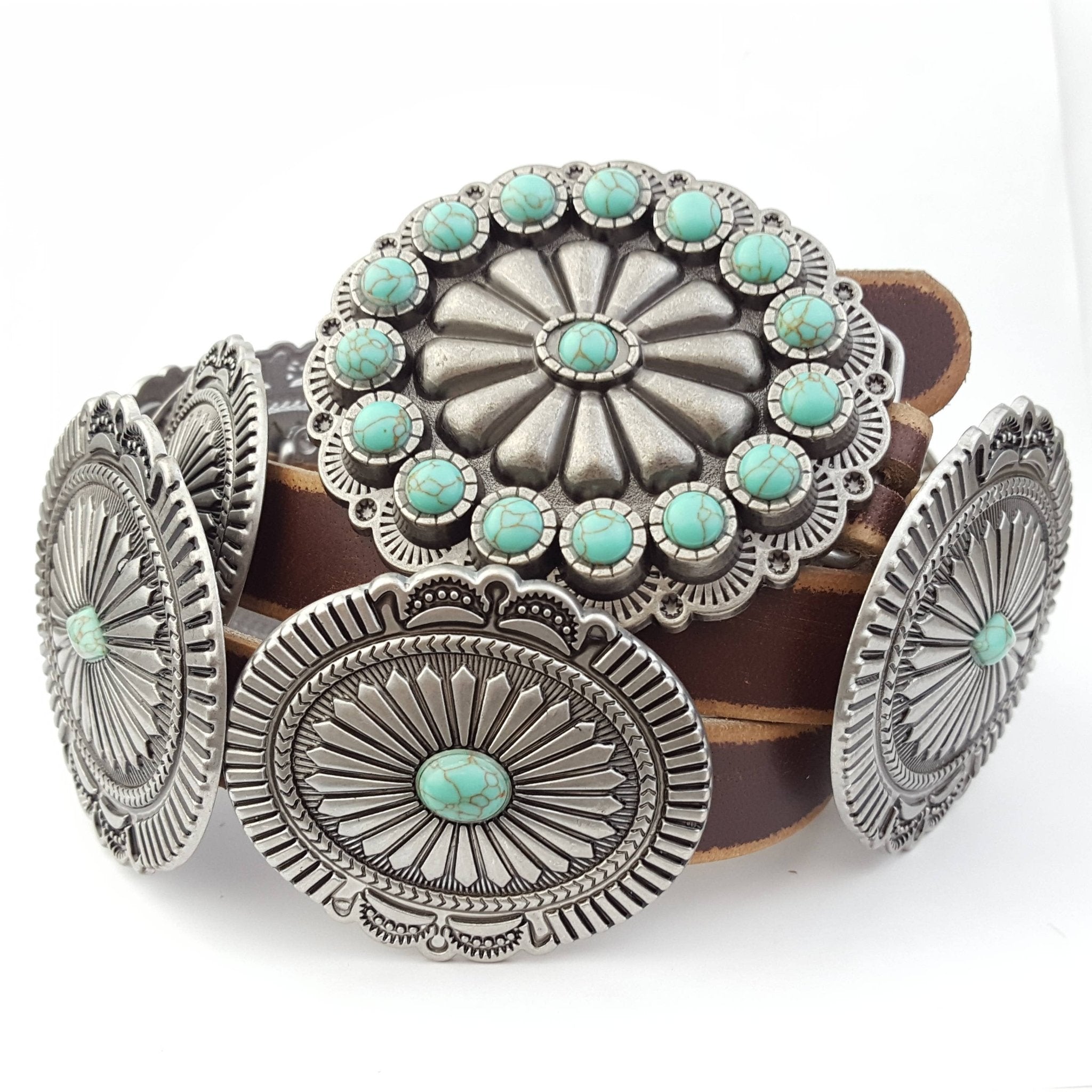 Poppy Genuine Distressed Leather Western Concho Belt