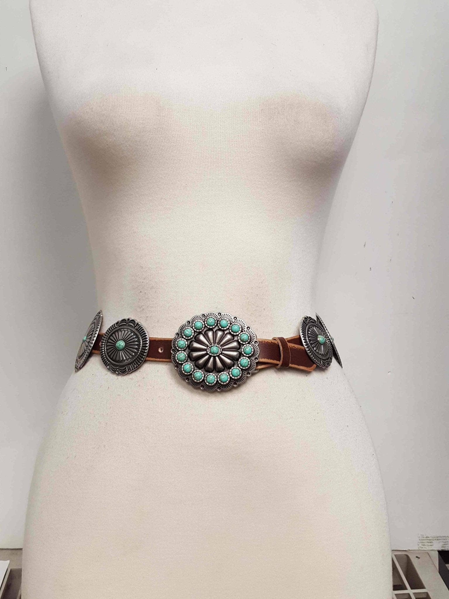 Poppy Genuine Distressed Leather Western Concho Belt